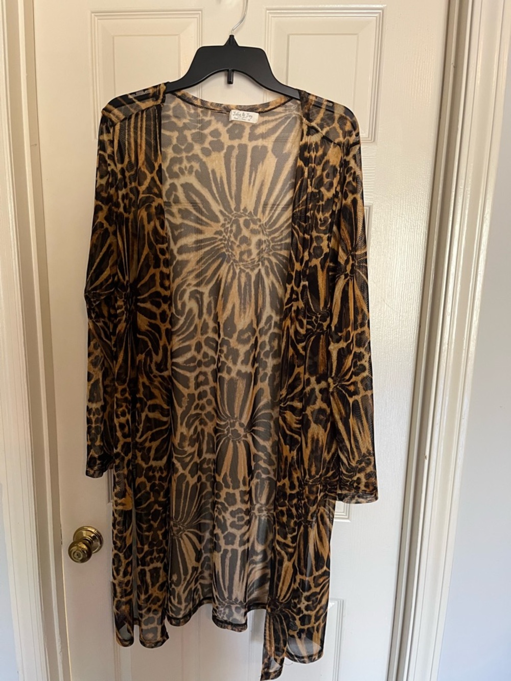 Sheer Animal Print Duster Cardigan - Brown & Black womens